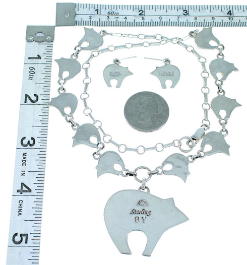 Turquoise Multicolor Sterling Silver Bear Link Necklace Set HS28660